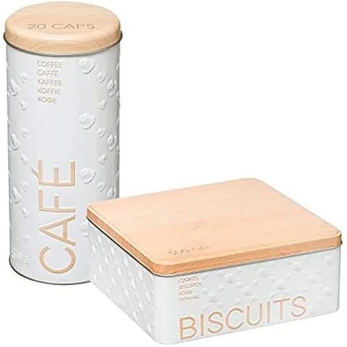 Boîtes De Rangement - Non Spécifié - Lot De 2 - Verre Ou Plastique - Blanc - Pour Capsules De Café Et Biscuits