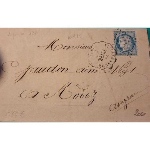 Lettre Ancienne 25 Centimes : 1872 Villefranche A Rodez