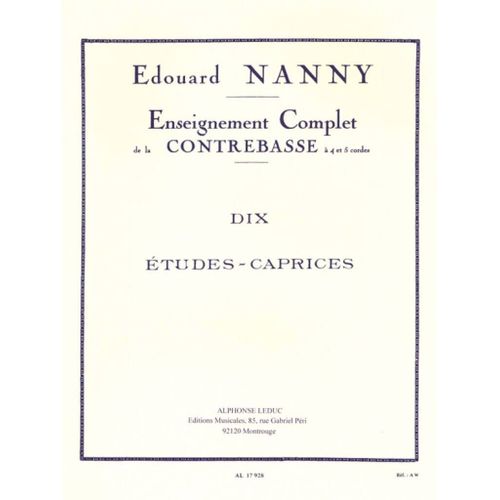 Edouard Nanny : 10 Etudes Caprices - Recueil Double Bass 9790046179280 Al17928