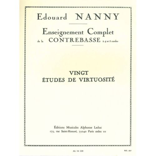 Edouard Nanny : 20 Etudes De Virtuosite - Recueil Double Bass 9790046162206 Al16220