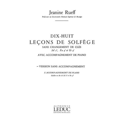 Jeanine Rueff : 18 Lecons Solfege 3 Cles Non Melangees Sol - Recueil 9790046241703 Al24170
