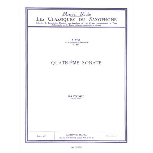 Georg Friedrich Händel : Flute Sonata No.4 Classiques No.88 - Conducteur Alto Saxophone And String Orchestra 9790046208287 Al20828