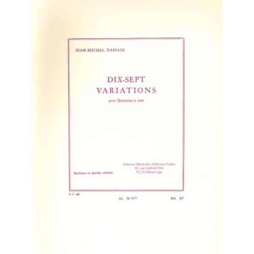 Jean-Michel Damase : 17 Variations Opus 22 - Set Quinette À Vent 9790046209376 Al20937