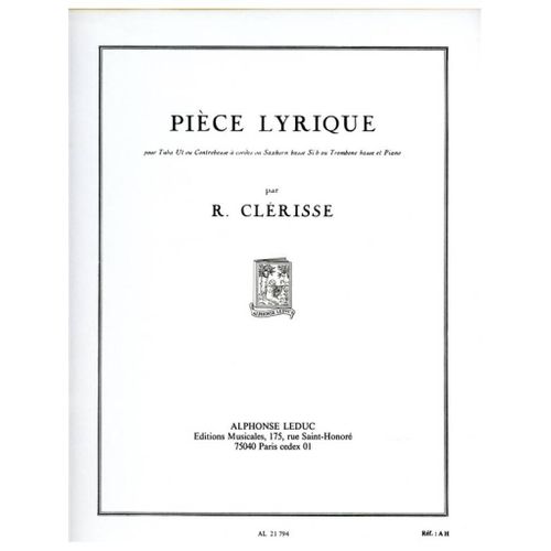 Robert Clerisse : Pièce Lyrique - Recueil Double Bass, Bass Trombone, Tuba, Piano Accompaniment 9790046217944 Al21794