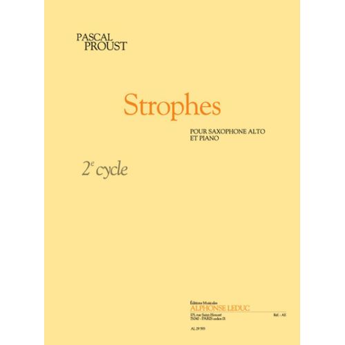 Pascal Proust : Strophes - Recueil Saxophone E-Flat And Piano 9790046295935 Al29593