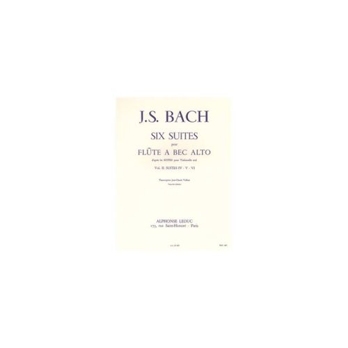 Johann Sebastian Bach : 6 Suites Vol.2 No.4-6 Flute A Bec Alto - Recueil Avec Parties Séparées Flûte Traversière Et Piano 9790046254215 Al25421