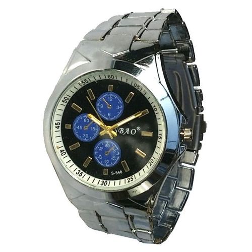 Montre Homme Sport Métal Fond Bleu Aiguilles Luminescentes