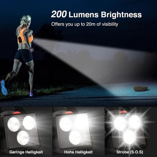 Lampe de course pour les coureurs, 360 Lumens Led Rechargeable Lumière de  poitrine avec voyant d'avertissement de sécurité