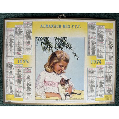 Almanach Postes Et Télégraphes Ptt - Calendrier 1974