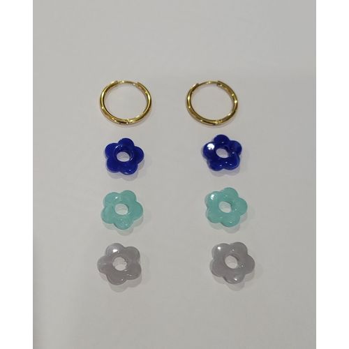 Boucles D'oreilles Creoles Anneaux Dores + 3 Paires Fleurs ! Modele 3