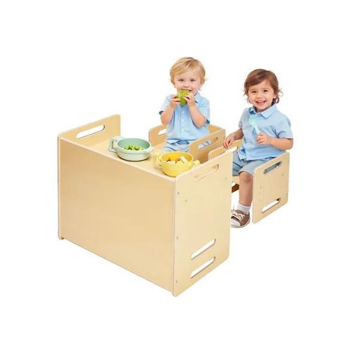Ensemble Table Et Chaises-Vevor-Pour Diversification Alimentaire Enfants-Table De D'activités-Avec 2 Chaises-Couleur De Bois