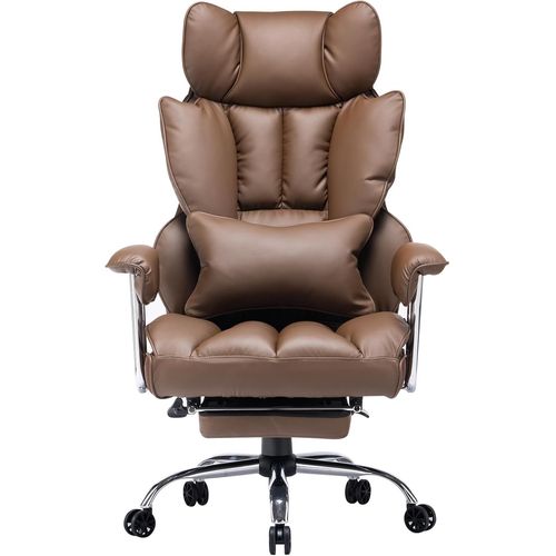 Chaise Bureau,Fauteuil De Bureau En Cuir Pu,200kg Chaise Ergonomique Avec Pouf Et Support Lombaire,Chaise De Bureau À Dossier Haut Réglable,Marron