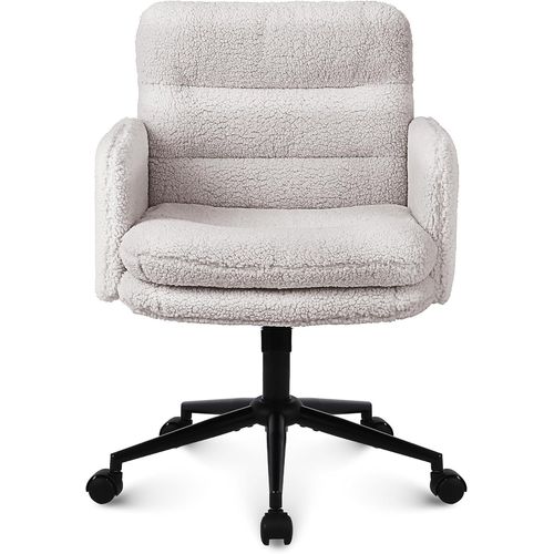 Chaise Bureau,Fauteuil De Bureau En Fausse Fourrure À Hauteur Réglable,Chaise Coiffeuse Confortable En Cachemire,Chaise De Bureau Ergonomique Pour Lamaison Et La Chambre,Crème