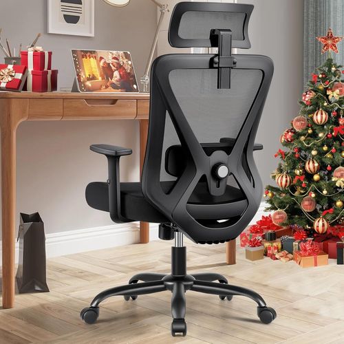 Chaise Bureau Ergonomique,Fauteuil De Bureau Avec Support Lombaire Et Accoudoirs Réglables,Chaise De Bureau Enmaille À Dossier Haut Et Confortable Pour Le Bureau(Noir,9777)
