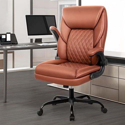 Chaise De Bureau Ergonomique Avec Fonction Bascule- Hauteur Réglable- En Cuir Synthétique- 150kg-Marron