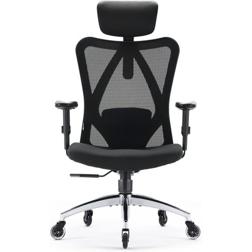 Chaise De Bureau Ergonomique,Fauteuil De Pivotant Enmaille Avoir Soutien Lombaire Et Accoudoir Réglable,Capacitémaximal De 150kg,Noir