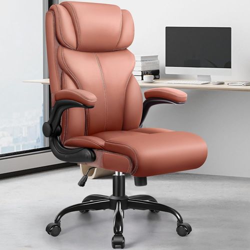 Chaise De Direction,Grande Chaise D'ordinateur Ergonomique,Chaise De Bureau À Domicile Avec Accoudoirs Rabattables,Chaise Pivotante En Cuir Pu(Marronmat)