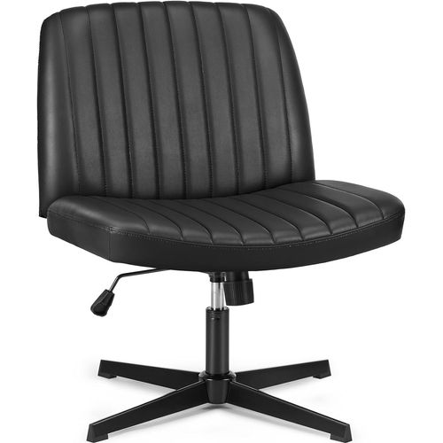 Chaise De Bureau À Pieds Croisés- Large Siège De Bureau Sans Accoudoirs- Siège De Bureau Sans Roulettes-Moderne- Pivotant- Tissu Réglable- Pour Chambre À Coucher