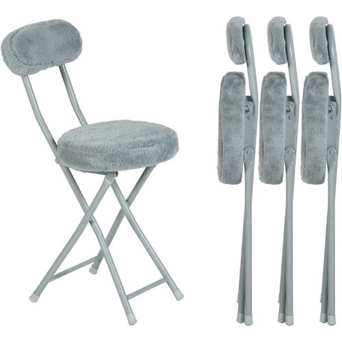Lot De 4 Chaises De Bureau Pliante Coussin Rond En Fourrure Avec Dossier Et Repose-Pieds,Siège De 49cm De Haut,Style Scandinave,Gris