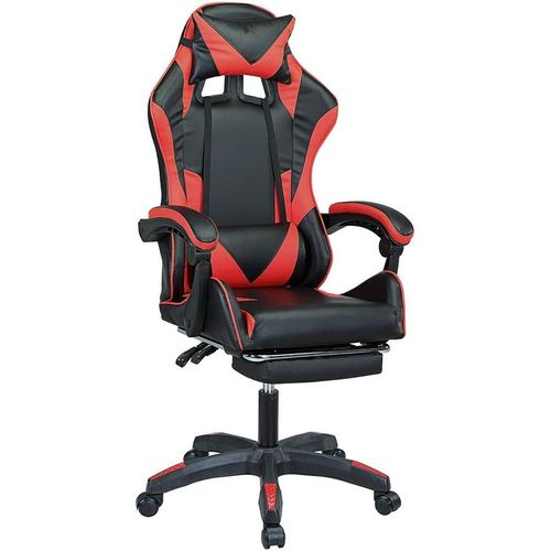 Fauteuil De Gaming Bureaumaison Inclinable Pivotant,Polycarbonate,Rouge Avec Repose-Pieds,Unica