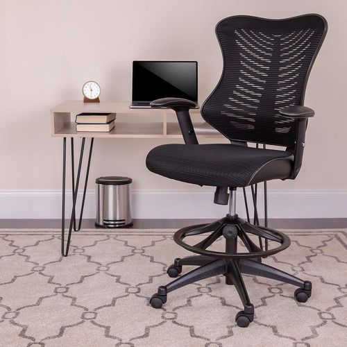 Chaise De Dessin Design À Dossier Haut Enmaille Avec Côtés En Cuir Souple Et Accoudoirs Réglables Enmousse Noir