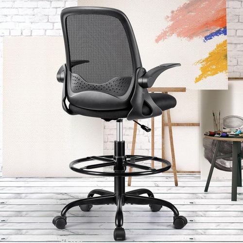 Chaise De Bureau Ergonomique Avec Accoudoirs Rabattables Et Support Lombaire- Chaise Pivotante Réglable En Hauteur Avec Anneau De Repose-Pieds- Convient Pour Lamaison Et Le Bureau