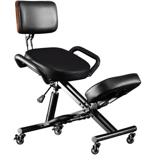 Chaise Ergonomique À Genoux Avec Support Dorsal,Chaise De Bureau Réglable Pour Lamaison Et Le Bureau,Réduit La Pression Sur Vos Tibias Avec Repose-Pieds Réglable,Roulettes De Frein,Noir