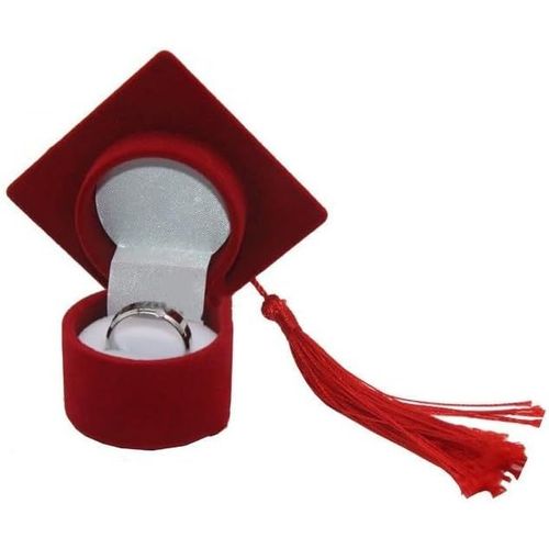 Boîte À Bagues En Forme De Chapeau De Doctorat Pour Bague De Remise De Diplôme,Organisateur De Bijoux Pour Demande Enmariage,Fiançailles,Anniversaire Demariage,Saint-Valentin(Rouge)