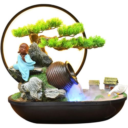 Fontaine D Intérieur Fontaine D'Eau D'Intérieur,Bonsaï Artificiel Et Statue De Bouddha,Fontaine De Table Avec Lumières Led,Fontaine Zen For Lamaison,Le Bureau,La Chambre À Coucher,La Décoration