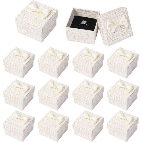 Lot De 12 Boîtes Cadeaux Pour Bijoux- Petite Taille- 5 × 5 × 3,5cm- Avec Couvercle- Pour Bijoux,Bagues- Avec N?ud- Pour Femme- Beige