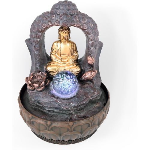 Fontaine D'Intérieur Avec Figurine De Bouddha,Archet Et Boule,Pompe Et Éclairage Led,En Polyrésine