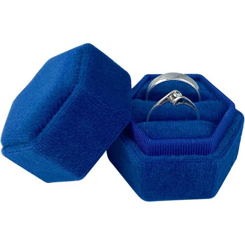 Boîte À Bague En Velours,Hexagonale Boite Bague Fiancaille Avec 2 Fentes Pour Anneaux,Élégante Boîte Pour Anneaux Double Ring Box,Boite Alliancemariage Pourmariage,Proposition(Bleu)