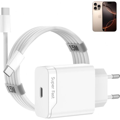 Chargeur Rapide Pour Iphone 16 16 Pro 16 Promax 16 Plus 16e,15pro 15promax 15 Plus,Ipapro Air,Airpods 4,25w Adaptateur Secteur Usb-C Avec Câble De Charge 1.5m Compact