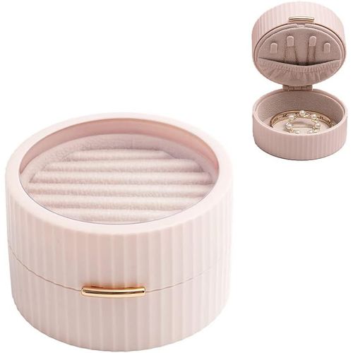 Petit Boîte À Bijoux,Boîte À Bijoux Voyage,Organisateur À Bijoux,Portable,Couche Double,Doublure En Flanelle,Avec Fenêtre Transparente,Pour Bagues,Boucles D'oreilles,Bracelets(Rose)