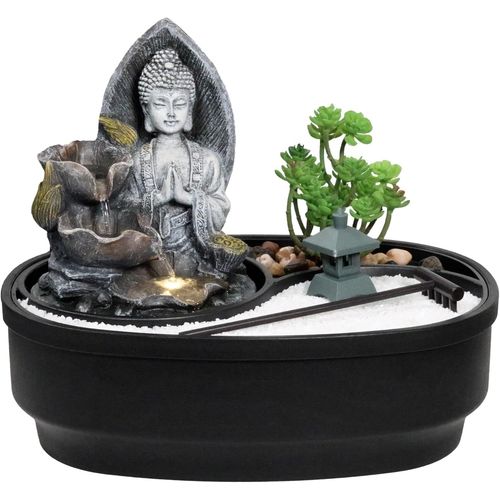 Fontaine D'Intérieur Avec Éclairage Led- Fontaine De Table Avecmotif Bouddha « Namaste »- Fontaine Décorative Avec Cascade Et Jardin Zen- Fontaine D'Eau Pour Lamaison- Fontaine
