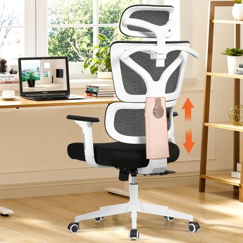 Chaise De Bureau Ergonomique,Fauteuil De Bureau Avec Dossier Réglable En 3 Positions,Appui-Tête Et Accoudoirs 3d,Fauteuil Pivotant Enmaille Avec Inclinaison Réglable Jusqu¿À 130°