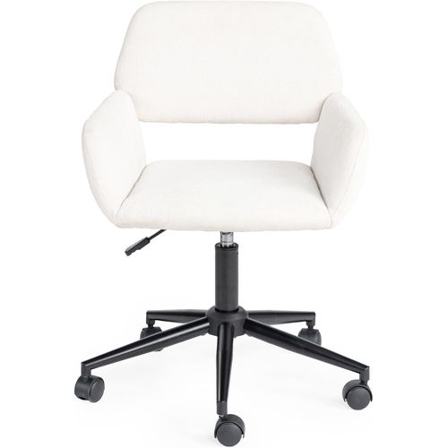 Chaise De Bureau Scandinave Réglable En Hauteur- Roues Pivotantes À 360°- Style Crème- Imitation Lin- Respirante- Cadre En Acier- Pour Lamaison- Beige- 55 X 56 X 75-85cm