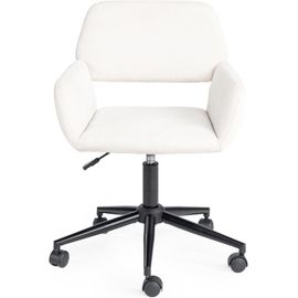 Chaise De Bureau Scandinave Réglable En Hauteur- Roues Pivotantes À 360°- Style Crème- Imitation Lin- Respirante- Cadre En Acier- Pour Lamaison- Beige- 55 X 56 X 75-85cm