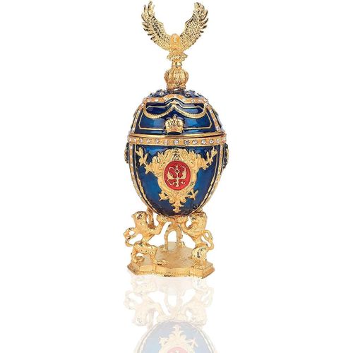 Oeuf,Oeuf De Paques Peint À Lamain Émaillé Avec Aigle Boîte À Bijoux Pour Collier Bracelet Bibelot Cadeaux,7.5 X 7.5 X 19.8cm