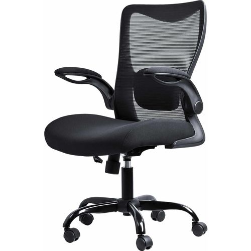 Chaise De Bureau Ergonomique Avec Accoudoirs Rabattables,Fauteuil De Bureau Confortable Avec Support Lombaire Réglable,Rotative À 360 °,150kg De Capacité De Charge Noir