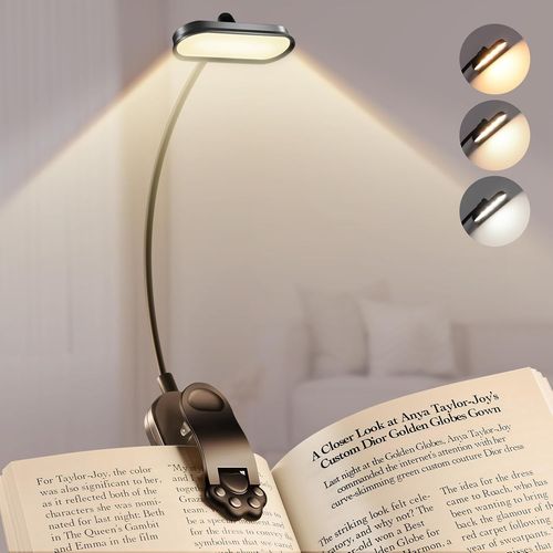 Lampe De Lecture Livre À Pince,Usb C Lampe De Lecture Rechargeable Avec 16 Led,3modes De Température De Couleur & Luminosité Réglable,360° Flexible Lampe De Lecture Livre