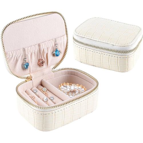 Voyage Boîte À Bijouxmini Pu Voyage Bijoux Boîte De Réception Anneau Boîte Boucles D'oreilles Bijoux Collier Bijoux Boîte De Reception Bracelet Bijoux Boîte Cadeau Pour Les Femmes(Beige)