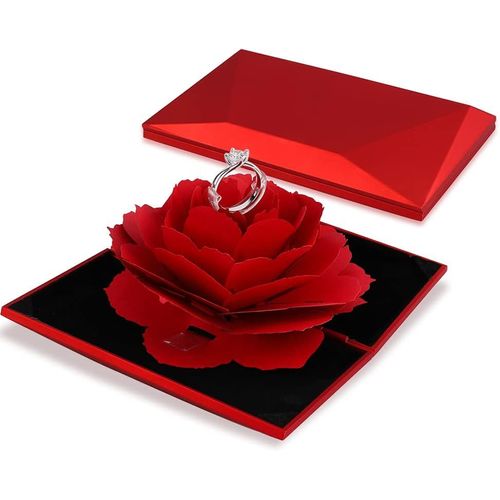 Rose Boîte De Bague Pop Up Fleur Boîte À Bijoux Et Présentoirs Ring Gift Box Fiançailles Ringbox Coffrets Cadeaux Pour Saint Valentin Anniversaire(Rouge)