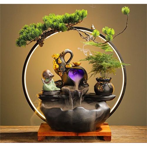 Fontaine À Eau Qui Coule Pour Attirer La Richesse,Salon Créatif,Hall D'Entrée,Décoration D'Humidificateur De Bureau,Cadeau D'Ouverture Demaison(Grand Petit Bouddha)