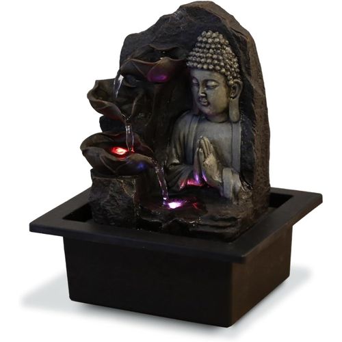 Fontaine D¿Intérieur Cascade Bouddha Lotus Lumière Led Colorée,Décoration D¿Intérieur Feng Shui,Idée Cadeau Esprit Zen,Avec Pompe Silencieuse Fournie,Spiritualité Zen¿Light,21 X 21 X 26cm