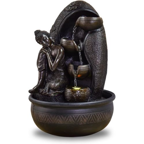 Fontaine D¿Intérieurmur D¿Eau Cascade Jarre Statue Bouddha Amovible Lumière Led Coloré,Grand Décoration De Table Bureau Salon,Fontaine Porte-Bonheur Au Circuit Fermé,H 40Cm ¿ Krishna Zen¿Light