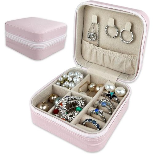 Boîte À Bijoux De Voyage En Pu Cuir,Petite Boîte À Bijoux,Boîte À Bijoux Portable,Organisateurmini Coffret Bijoux Avec Fermeture Éclair,Pour Boucles D'Oreilles,Bagues,Colliers,Bracelet