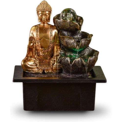 Fontaine Bouddha Arya ¿ Fontaine D¿Intérieur Bouddha Amovible ¿ Cadeaux- Objet Déco Zen Bouddhisme- Fontaine De Table Lumière Led ¿ Circuit Fermé ¿marron Et Dorée ¿ H 26Cm ¿ Zen¿Light