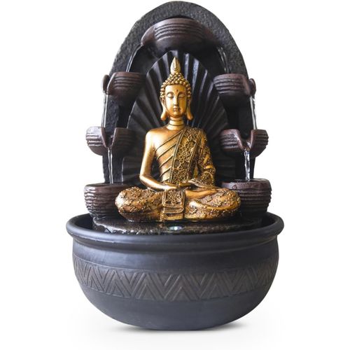 Fontaine D¿Intérieurmur D¿Eau Cascade Jarre Statue Bouddha Amovible Lumière Led Coloré,Grand Décoration De Table Bureau Salon,Fontaine Porte-Bonheur Au Circuit Fermé,H 40Cm- Chakra Zen¿Light