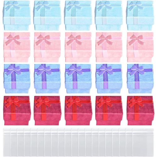Boîte À Bagues 20 Pièces,Sac À Bijoux,Boîte Cadeau À Bijoux,Boîte Cadeau À N?uds,Grande Boîte À Bagues,4 X 4cm,Petite Boîte Cadeau,Utilisée Pour L'emballage De Cadeaux De Noël